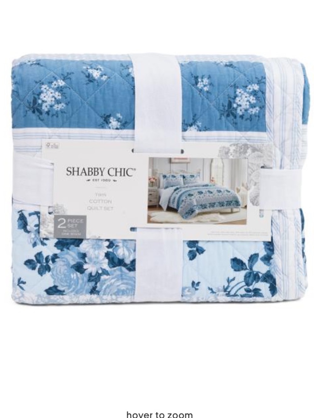 Shabby Chic Blue and White Cotton Quilt Set